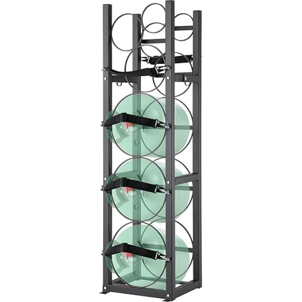 VEVOR Refrigerant Tank Rack with 3 x 30 lbs and 3 Other Small Bottle Tanks, Cylinder Tank Rack 12.79 x 12.99 x 47.12 inches, Refrigerant Cylinder Rack and Brackets for Freon, Gases, Oxygen