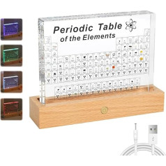Periodic Table Made of Acrylic, Upgraded Large Periodic Table of 83 Elements, Gifts, Crafts, Desk Ornaments, Decoration, Suitable for Schoolers, Teachers, Craft Decor (with Illuminated Base)