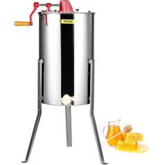 VEVOR Manual Honey Extractor Tangential Extractor Stainless Steel 3 Frames Honey Extractor 45 mm Honey Valve Diagonal Spinner 48 x 16/23 cm Honeycomb Size Transparent Lid Beekeeping Beekeeping