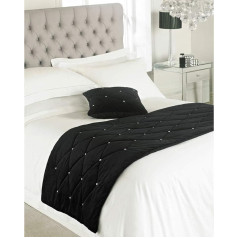 Riva Paoletti New Diamante Bed Runner - Black - Diamante Crystal Sequins - Quilted Geometric Design - 100% Polyester Filling - 70 x 220 cm (28 x 87 inches) - Developed in UK