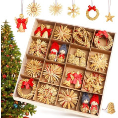 Straw Stars Christmas Tree, Pack of 52 Christmas Tree Decorations, Straw Pendants, Straw Star, Christmas Tree Jewellery, Straw Pendant, Natural Christmas Tree Pendant, Christmas Decoration