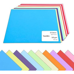 200 Sheets, 120 g, Coloured Coloured Paper A3, Craft Paper, Colourful Paper for Crafts, Coloured Printer Paper, 10 Colours