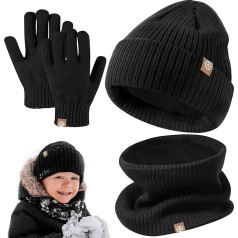 auvstar Children's Winter Hat Scarf Gloves Hat Set, Boys Knitted Hat Loop Scarf, Warm Soft Winter Hats for Toddlers, Beanie Hat Gloves Round Scarf, Girls Winter Beanie Set