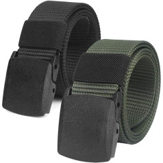 Pack of 2 Unisex Nylon Canvas Belts for Men and Women, Infinitely Adjustable Fabric Belt, Length 130 cm, Width Approx. 3.8 cm, with Plastic Buckle, Multi-Way