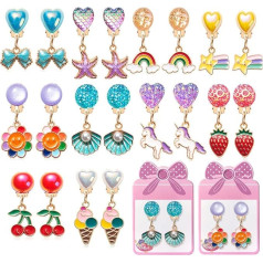 Clip on Earrings for Girls, 10 Pairs Party Favour Princess Play Jewellery for Little Girls Clip on Earrings Children Aged 4-12, Toddler Dangle Earrings Birthday Gift Set, Alloy Steel