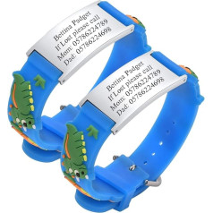 PJ JEWELLERY Children’s Emergency Bracelet, SOS Bracelet, Personalised, Pack of 2, Stainless Steel Silicone Bracelet, Safety Bracelet, Engraving, Toddler, Anti-Loss Bracelets, for Girls and Boys