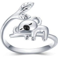 Koala Ring for Women 925 Sterling Silver Koala Bear Adjustable Open Ring Cute Animal Jewellery Koala Gifts for Girls, Sterling Silver