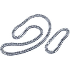 PELEIFA Double Link Chain Made of Titanium and Bracelet Curb Chains Necklace, Hip Hop Jewellery Set Made of Solid Titanium, Agate