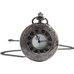Jinpojun Vintage Pocket Watch with Chain, Retro Quartz Pocket Watch, Roman Numerals Pocket Watch for Men Women Father Grandpa Birthday Anniversary, black, Retro-Classic