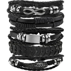 MILAKOO Pack of 5 Braided Leather Bracelets with Engraving for Men Women Cuff Bracelet Adjustable