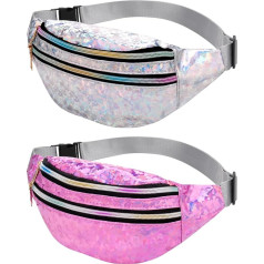 FANTESI Pack of 2 Women's Festival Bum Bag Waterproof Belt Bag Girls Bum Bag Colourful PU Leather Belt Bag for Festival Outfit Outdoor Sports, multicoloured