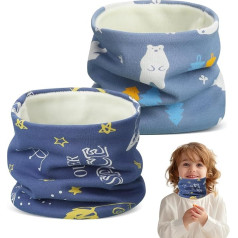 CIYIN Children's Neckerchief, Pack of 2 Children's Scarf, Winter, Loop Scarf, Children, Cotton, Neck Warmer Scarf, Windproof, Cute Pattern, Multifunctional Scarf for Boys and Girls, blue