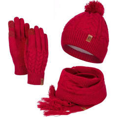 HEYO Women's Hat Scarf Winter Set | Lined Knitted Hat with Bobble | Winter Scarf with Fringes | Touchscreen Gloves
