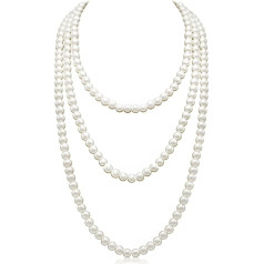 Tomedeks 1 x Pearl Necklace 150 cm, Women's Pearl Necklace, Long, 1920S Gatsby Costume Accessories, Long Pearl Necklace, Lady White Elegant Artificial Pearl Necklaces (White), Pearl