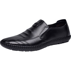Mumuj Men's Winter Warm Leather Shoes Men Business Leather Shoes in Classic Style for Men Slip On PU with Low Rubber Sole and Block Heel Men's Comfortable Wedding Shoes, black