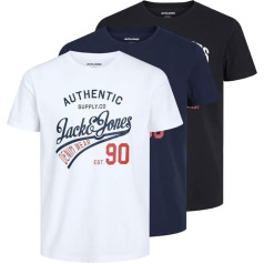 JACK & JONES Male T-Shirt, 3-Pack Logo Crew Neck T-Shirt