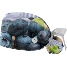 WOSHJIUK Scrub Hat 2 Pieces Work Hats with Button and Sweatband Adjustable, Fruit Blueberry, Hat for Tying, Multi-1795