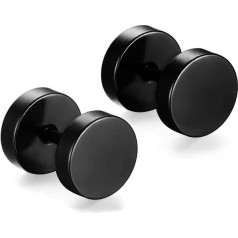 Ozmw 1 Pair of Black Fake Plugs Earrings 8 mm Stainless Steel Stud Earrings Polished Black Taper Plugs Tunnel Double Sided, Alloy Steel