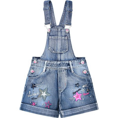 Peacolate 4-10 Years Summer Little Kids Denim Shortalls Flip Sequins Embroidery Blue Dungarees Shorts Overalls