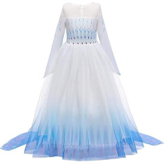 Girl’s/ Children's Frozen 2 Princess Costume, Elsa Long Sleeves Shiny Dress, Snow Queen Snowflake Fancy Dress, Tulle Dress, for Christmas Carnival, Birthday Party, Halloween Party, with Accessories