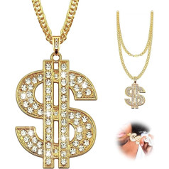 YYQXHSA Gold Chain Men's Dollar Necklace, Dollar Pendant Chain, Hip Hop Dollar Necklace, Hip Hop Punk Gold Chain, Fancy Dress, Birthday Gift for Men and Women - (Gold), No