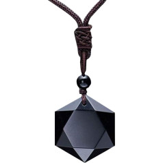 Natural Obsidian Hexagon Star Pendant Chain Lucky Love Necklace Constellation Jewellery for Men and Women, Obsidian, Obsidian