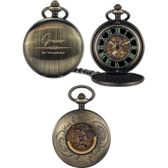 HOLZZEUG Engraved Pocket Watch in Bronze with Visible Movement Personalised with Chain and Jacket Clip, bronze, Vintage