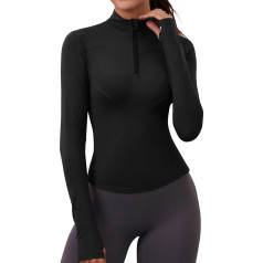 Rapbin Women's Long-Sleeved Sports Shirt Gym Top Sports Top Running Shirt Lightweight Fitness Top with 1/4 Zip and Thumb Hole