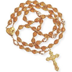 Nazareth Store Katholische grüne Kristallperlen, 10 mm, Gold, Rosenkranz, Perlen, Halskette, wundersames Herz, Medaillon, Medaille und Kreuz, religiöse Frauen, Männer, Amulett, 53,3 cm, in Samtbeutel