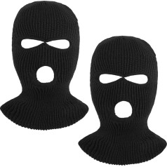 Abeillo Pack of 2 Ski Mask, 3-Hole Winter Balaclava, Knitted Face Protection, Warm Thermal Ski Mask, Balaclava Made of Knitted for Motorcycle and Bike, Outdoor Winter Sports (Black), black