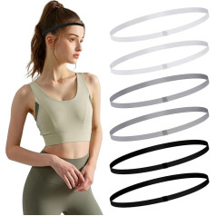 6 Pieces Athletic Sports Headband Elastic Thin Hair Bands Non-Slip Silicone Grip Skinny Yoga Training Football Sweatband Headwear for Men and Women