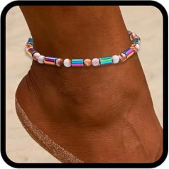 Handcess Boho Anklet Women's Anklet Colourful Beads Anklet Elastic Foot Jewellery for Women and Girls (ColourfulB)