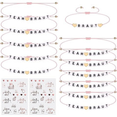 Kssvzz JGA Bracelets Women, Hen Party Accessories Women for Stag Party Women, 12 Pieces Team Bride Bracelets and 2 Pieces Stickers Made of Rose Gold for Dating, Wedding, Accompaniment Gift,