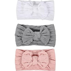 Makone Baby Headband Pack of 3 Elastic Nylon Baby Hair Band Girls Bows Headband Hair Accessories for Children Newborns