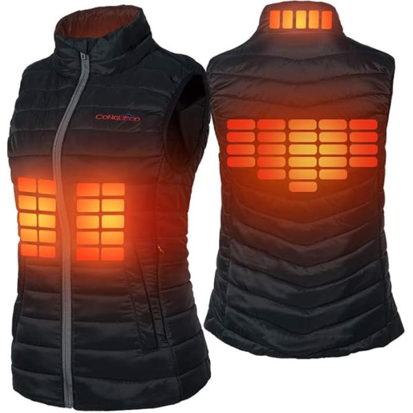 CONQUECO Women's Heated Vest Battery: Quilted Winter Vest with 10000 mAh Battery and Charger for Outdoor Motorsport Skiing Daily Wear Black