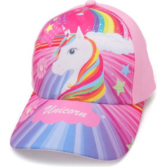 QLEUIFT 1 x Girls' Baseball Cap, Adjustable Children's Snapback Trucker Cap, Cotton, Girls' Baseball Hat, Sun Hat, Colourful Pink Unicorn