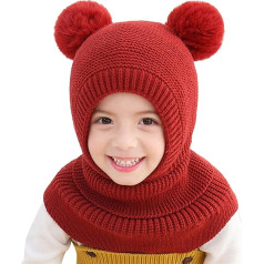 Children's Girls Winter Hat Warm Cute Slip-On Hat with Bobble Beanie Warm Hat with Ear Flaps Scarf Hat Set Children's Scarf Children Girls 2-6 Years