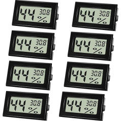 Farerkass Pack of 8 Hygrometers, Digital Mini Humidity Meter with LCD, Room Temperature for Indoor Use and Hydrometer for Baby Room, Bedroom and Wine Cellar, Black