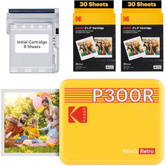 KODAK Mini 3 Retro 4Pass Portable Photo Printer (7.6 x 7.6 cm) – Pack of 68 Sheets, Yellow