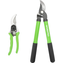 WORKPRO Set of 2 Secateurs, Heat Treated Steel Construction with Non-Stick Teflon Coated Steel Blades, Comfortable Nylon Handles, On/Off Lock W151010