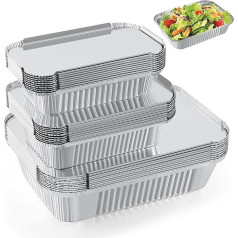 30 Pieces Foil Trays with Lids Aluminum Foil Trays 1750ml/700ml/410ml/10pcs Reusable Foil Baking Trays for Cooking, Roasting, Baking, Roasting.(1750-700-410ml/10pcs)