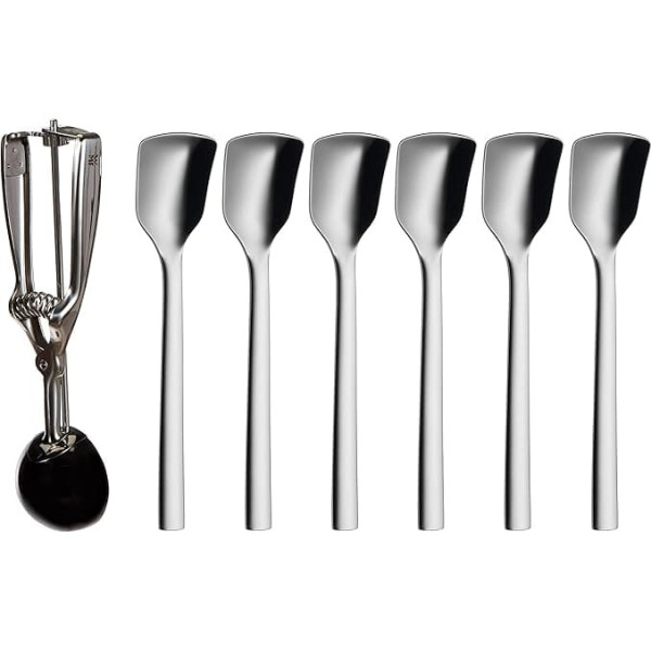 WMF Gourmet Ice Cream Scoop 21 x 5.5 cm, Rice Scoop, Puree Scoop, Risot Scoop & Nuova Ice Cream Spoon Set, 6 Pieces, Ice Scoop, Dishwasher Safe, L 14 cm
