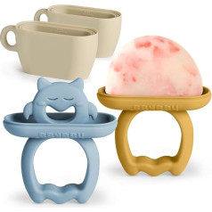 Haakaa Icicle Moulds, Silicone Breast Milk Ice Lolly Moulds for Baby Teething Relief, BPA-Free Ice Pop Moulds & Frozen Breast Milk Teething Ring Ice Lolly for Toddlers 6 m + (Sky Blue + Mustard)