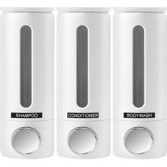 Shampoo and Conditioner Dispenser Shampoo Dispenser Shampoo Dispenser for Shower Soap Dispenser Wall Mounted Shower Dispenser 3 Chambers No Drilling (500ml Triples) (White)