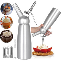 Cream Dispenser 500 ml, Cream Syphon Cream Maker with 3 Stainless Steel Nozzles and 1 Cleaning Brush, Whipped Cream Whipped Cream Whipped Cream Whipped Cream and Desserts