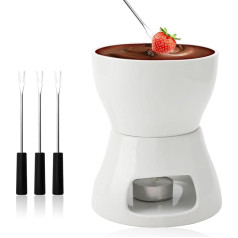 Ceramic Fondue Set, Chocolate Fondue, Chocolate Fondue, Ceramic Bowl with Tea Light Holder and 4 Forks, Chocolate Fondue Set for Chocolate, Cheese, Fondue, Family Dinner, Dessert