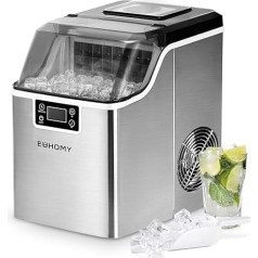 EUHOMY Stainless Steel Ice Cube Machine, 24 Ice Cubes in 13 Minutes, 24 kg/24 Hour Ice Cube Machine, Gastro, Self-Cleaning, 3.2 Litres, with Ice Scoop and Basket for Home / Kitchen / Office / Bar / RV