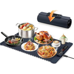 Electric Warming Plate, Food Warmer with 5 Adjustable Temperature and 4 Hour Timer, Foldable Silicone Heat Plate, Eating Electric Buffet Warmer, Heating Plate for Keeping Warm or Defrosting Dark Blade