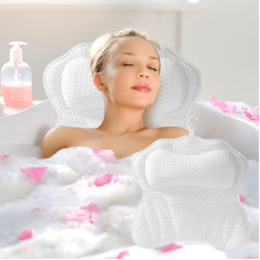 Bath Pillow, Mesh Bath Pillow Neck, Pillow Bath with 6 Suction Cups, with Head, Neck, Shoulder and Back Support, Bath Pillow for Bathtub for Home Spa and Bathtub (White)