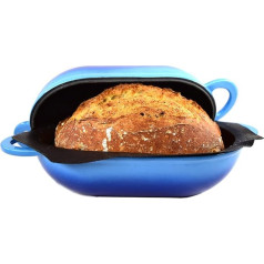 LoafNest - The easiest artisanal bread baking set in the world Cast iron casserole [Blue Gradient] and non-stick perforated silicone lining.